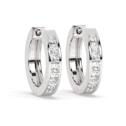 14k Gold Diamond Hoop Earrings / Channel Diamond Huggie Earrings / Anniversary Birthday Graduation Bridal Wedding Gift