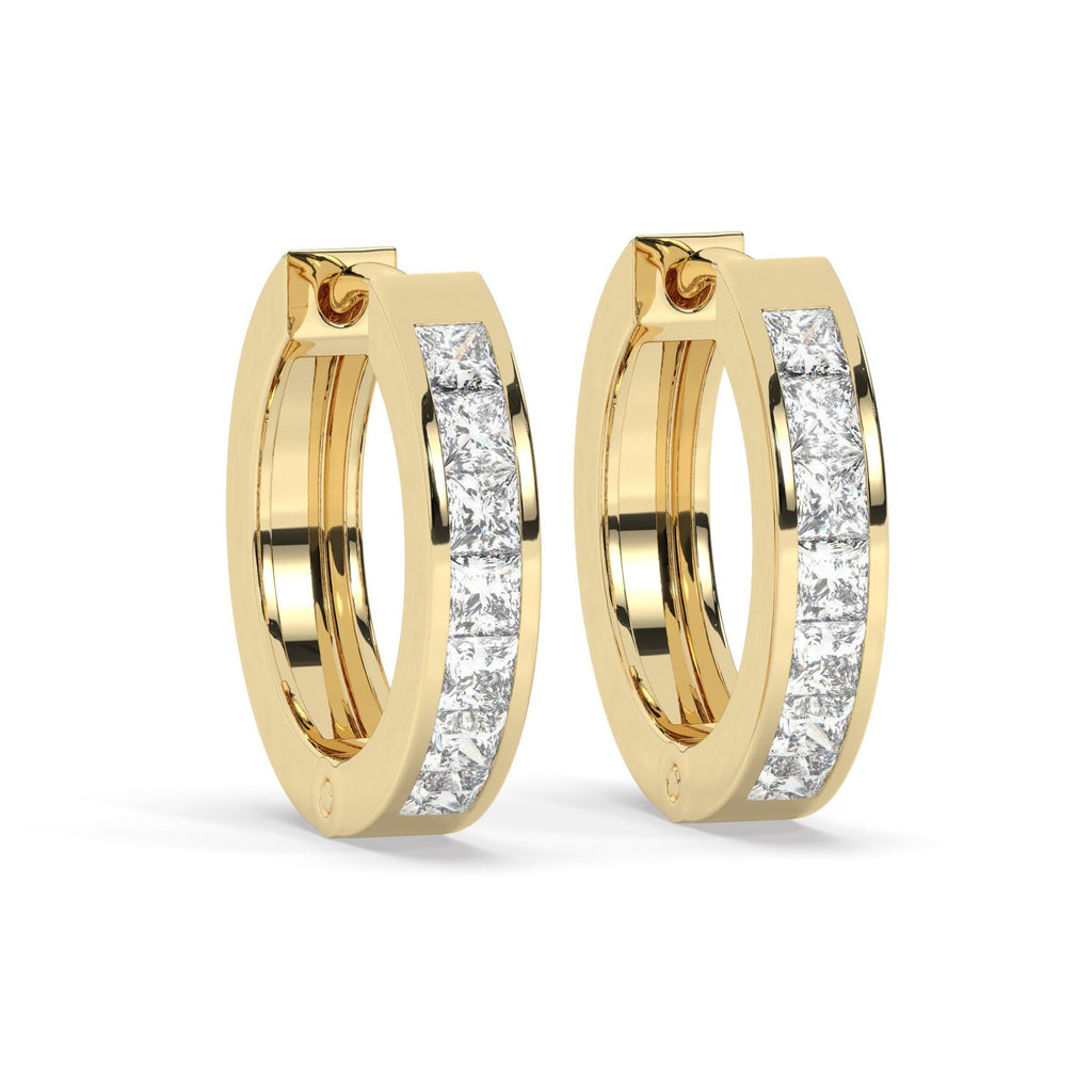 14k Gold Diamond Hoop Earrings / Channel Diamond Huggie Earrings / Anniversary Birthday Graduation Bridal Wedding Gift