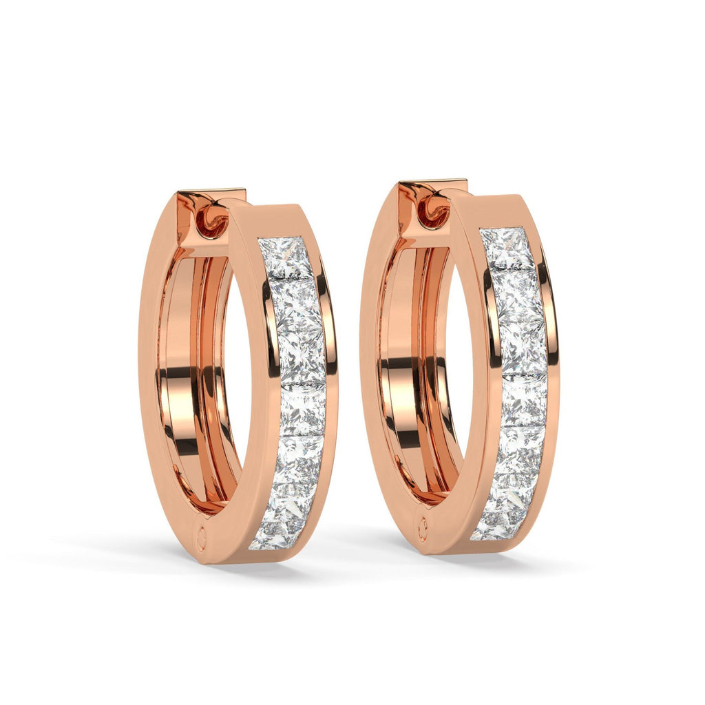 14k Gold Diamond Hoop Earrings / Channel Diamond Huggie Earrings / Anniversary Birthday Graduation Bridal Wedding Gift