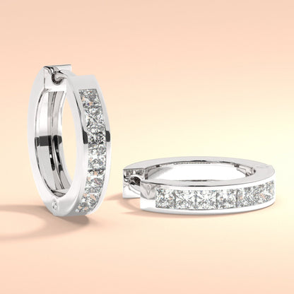 14k Gold Diamond Hoop Earrings / Channel Diamond Huggie Earrings / Anniversary Birthday Graduation Bridal Wedding Gift