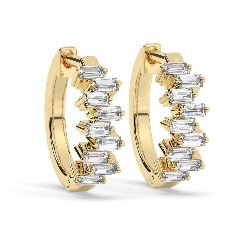 14k Gold Baguette Diamond Huggie Earrings / Diamond Hoop Earrings/ Anniversary Birthday Bridal Wedding Gift for her/ Classic earrings