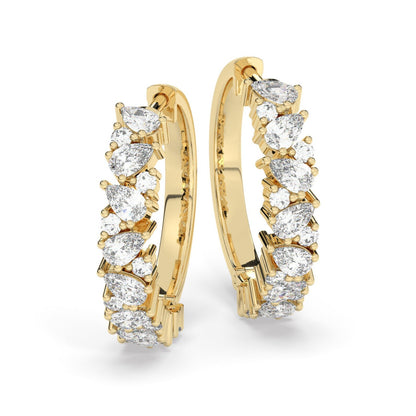 14k Gold Alternating Pear and Round Diamond Hoops / Anniversary Birthday Bridal Wedding Gift for her/ Fancy Diamond Hoop Earrings