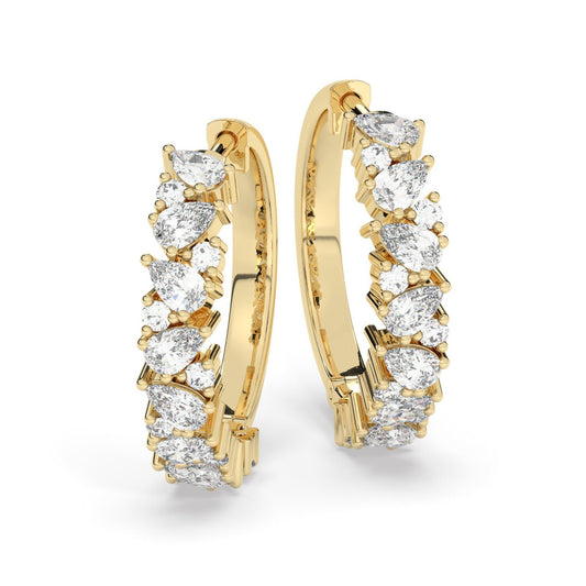 14k Gold Alternating Pear and Round Diamond Hoops / Anniversary Birthday Bridal Wedding Gift for her/ Fancy Diamond Hoop Earrings