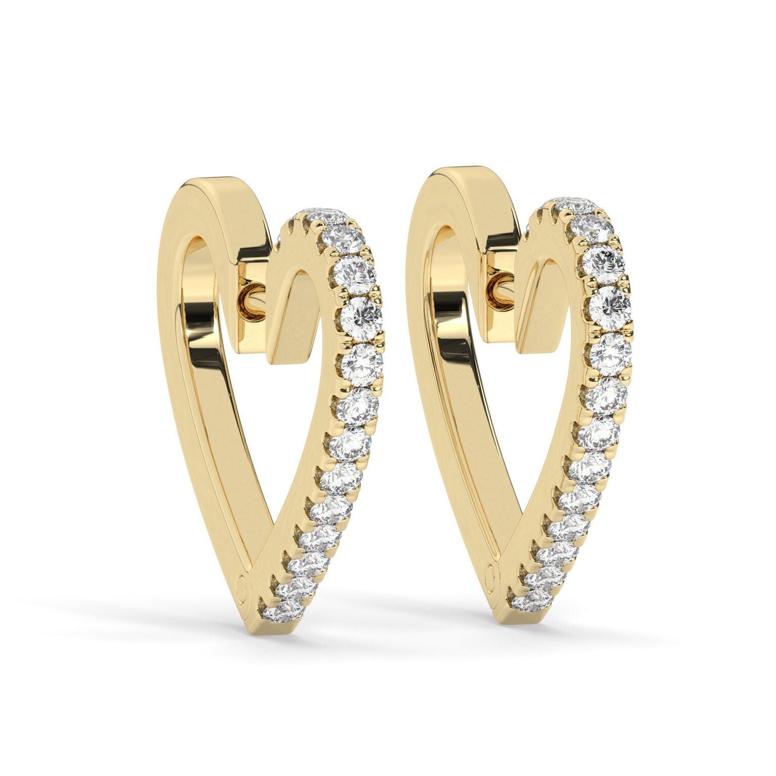 14k Gold heart shape Hoop Earrings / Diamond Huggie Earrings/ Anniversary Birthday Bridal Wedding Gift for her / Romantic Gift