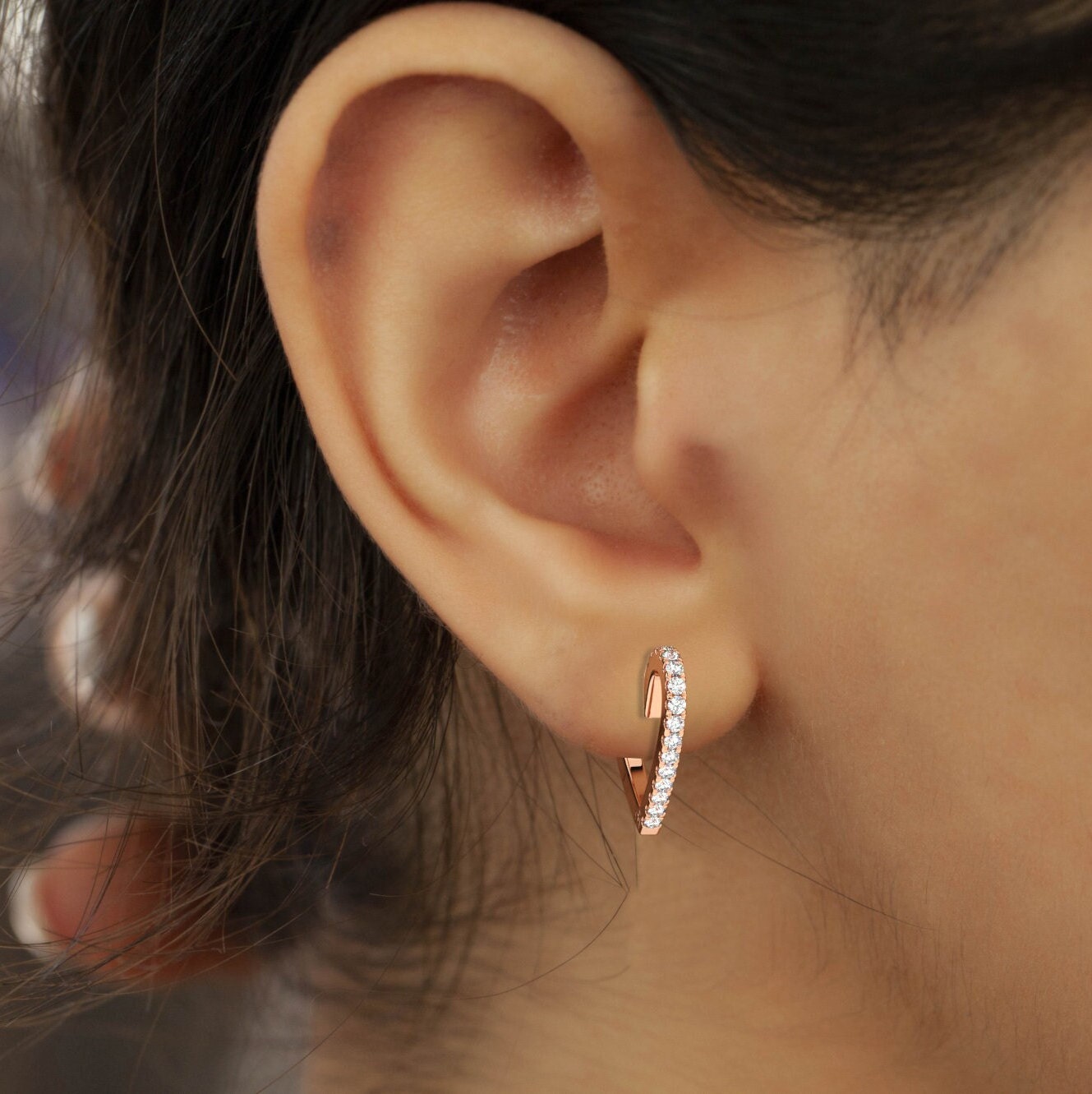 14k Gold heart shape Hoop Earrings / Diamond Huggie Earrings/ Anniversary Birthday Bridal Wedding Gift for her / Romantic Gift