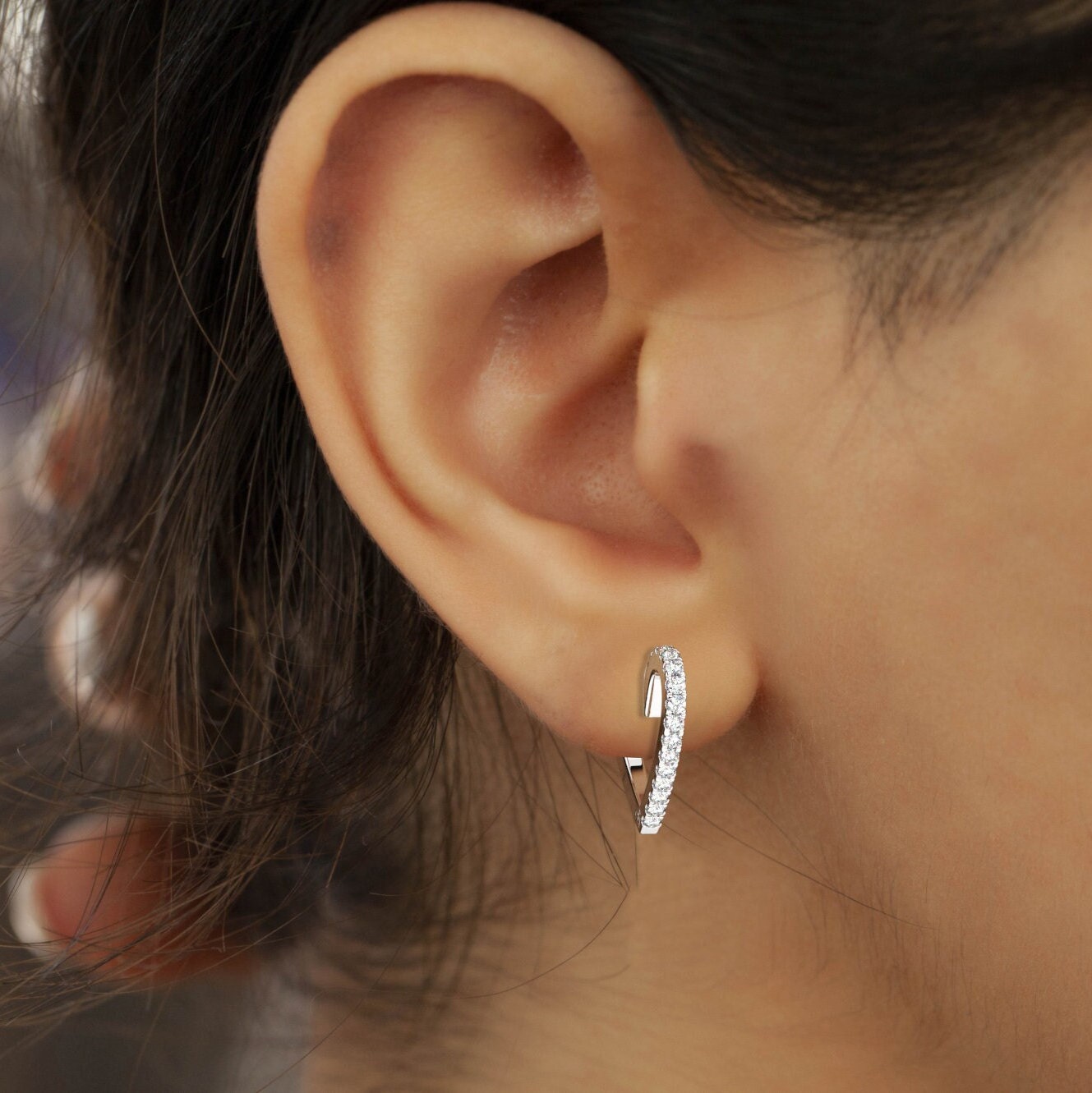14k Gold heart shape Hoop Earrings / Diamond Huggie Earrings/ Anniversary Birthday Bridal Wedding Gift for her / Romantic Gift