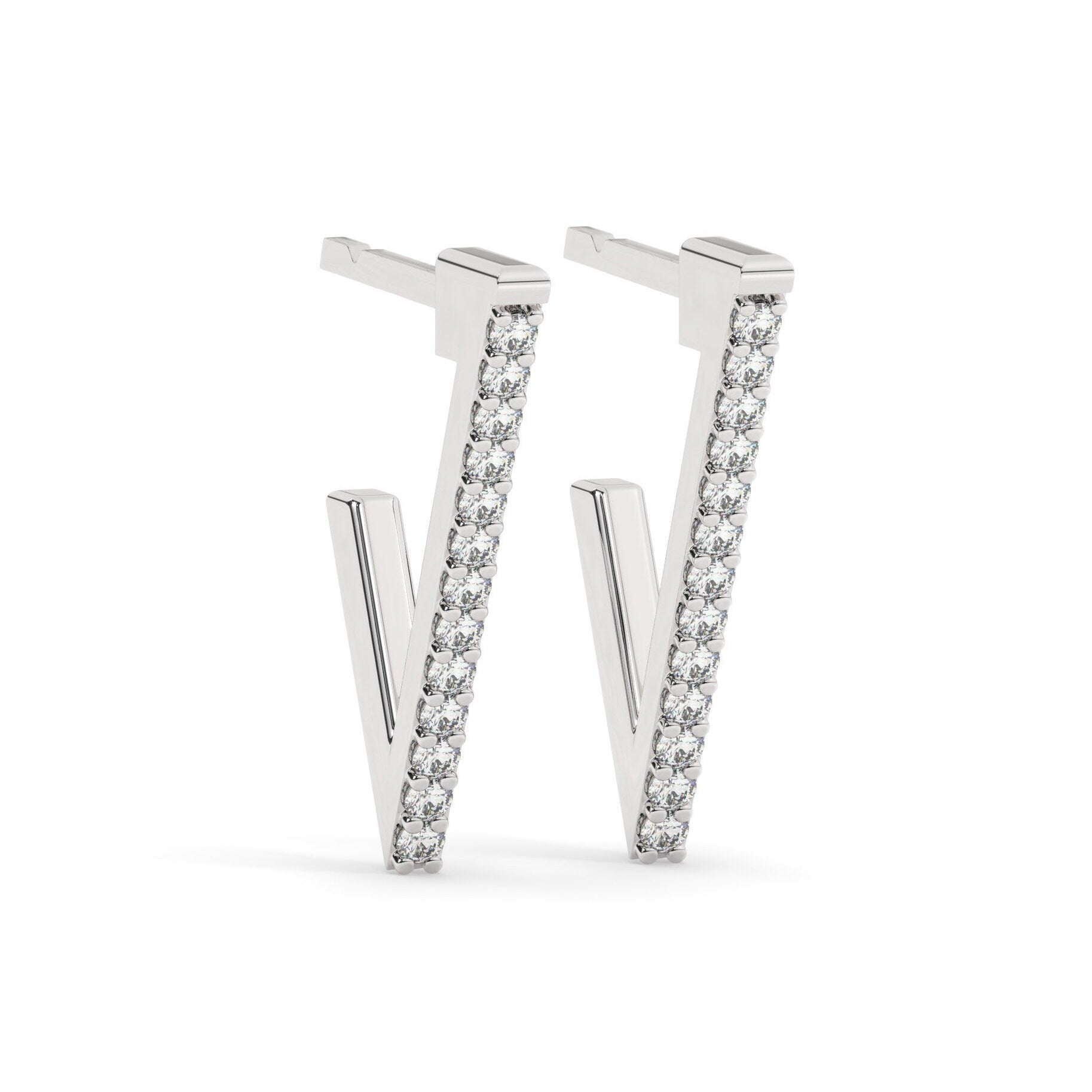 Diamond Triangle Hoop Earrings / 14k Gold Diamond Triangle Hoop Earrings / Diamond Earrings / Anniversary Gift / Diamond Gift Ideas