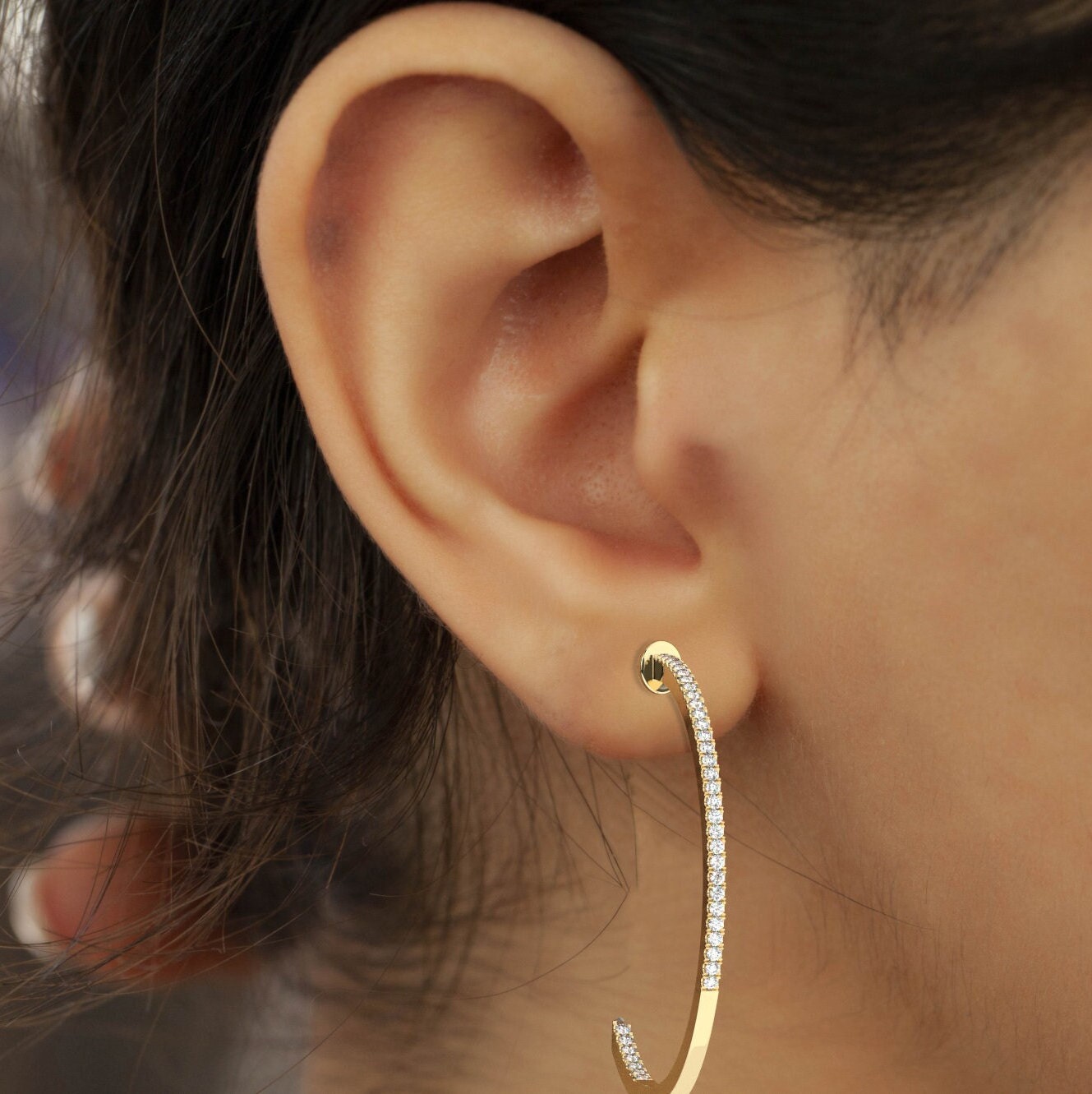 14k Gold Pave Diamond Hoops / Large Hoop Earrings / Diamond Inside Out Hoop Earrings / Anniversary Birthday / Bridal Wedding Gift for her