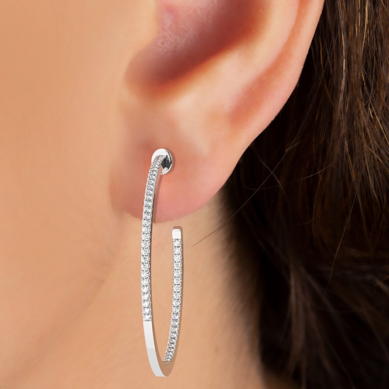 14k Gold Pave Diamond Hoops / Large Hoop Earrings / Diamond Inside Out Hoop Earrings / Anniversary Birthday / Bridal Wedding Gift for her