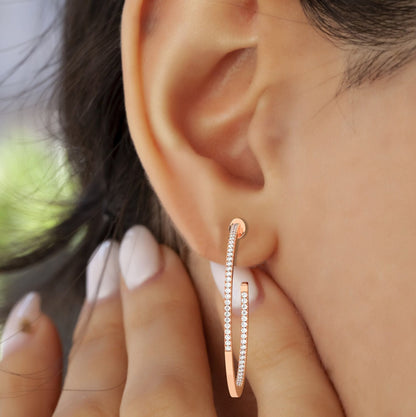 14k Gold Pave Diamond Hoops / Large Hoop Earrings / Diamond Inside Out Hoop Earrings / Anniversary Birthday / Bridal Wedding Gift for her