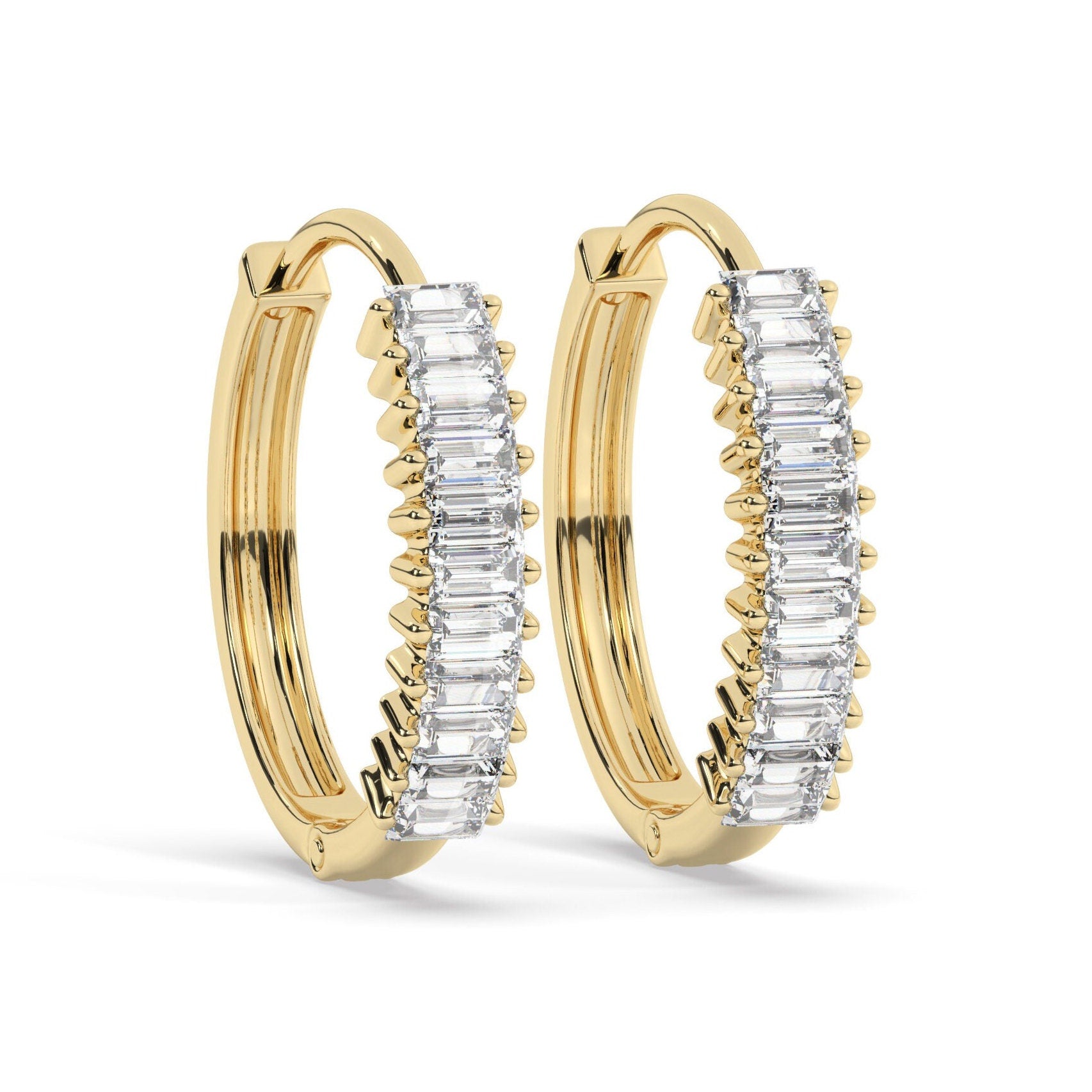 Baguette Diamond Hoop Earrings / 14k Diamond Hoop Earrings / Diamond Huggie Earrings/ Gift