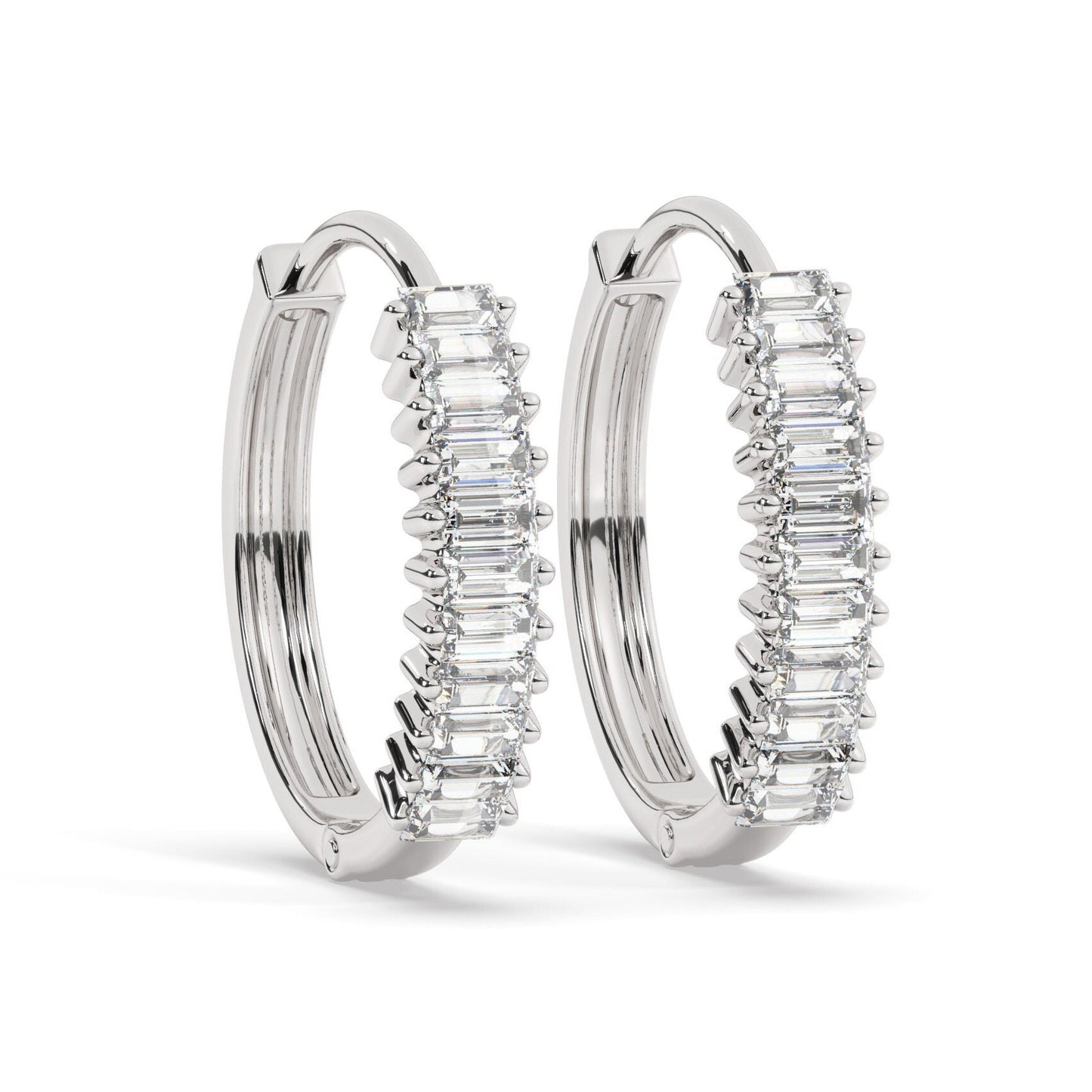 Baguette Diamond Hoop Earrings / 14k Diamond Hoop Earrings / Diamond Huggie Earrings/ Gift