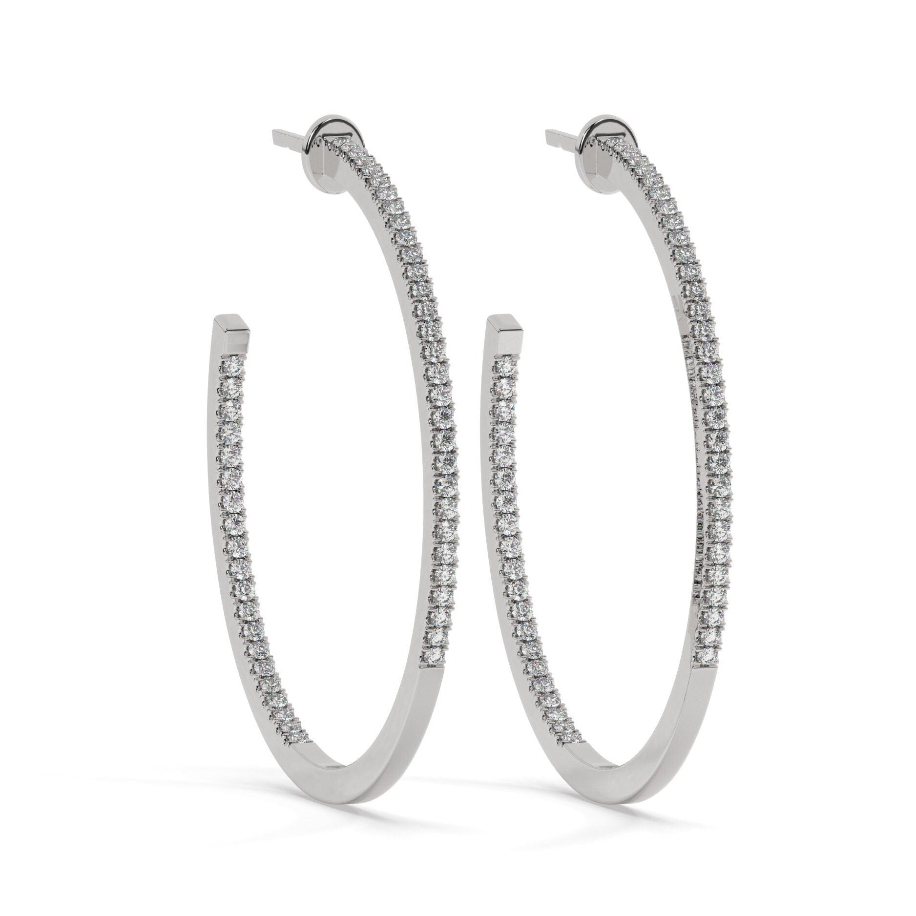 14k Gold Pave Diamond Hoops / Large Hoop Earrings / Diamond Inside Out Hoop Earrings / Anniversary Birthday / Bridal Wedding Gift for her