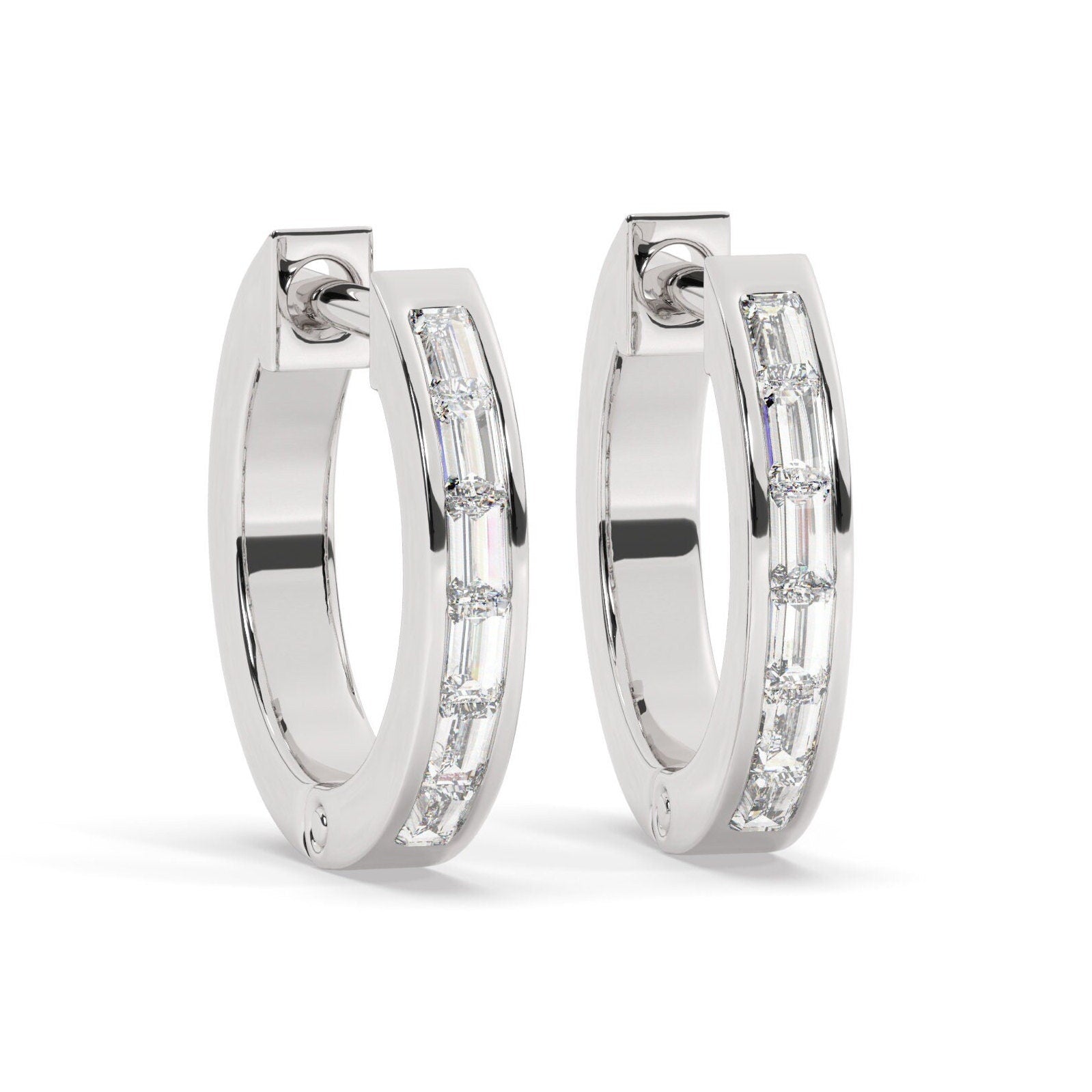 Diamond Hoop Earrings / 14k Gold Baguette Diamond Hoop Earrings /Diamond Huggie Earrings/ Gift