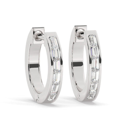 Diamond Hoop Earrings / 14k Gold Baguette Diamond Hoop Earrings /Diamond Huggie Earrings/ Gift