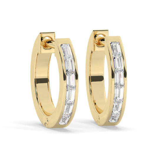 Diamond Hoop Earrings / 14k Gold Baguette Diamond Hoop Earrings /Diamond Huggie Earrings/ Gift