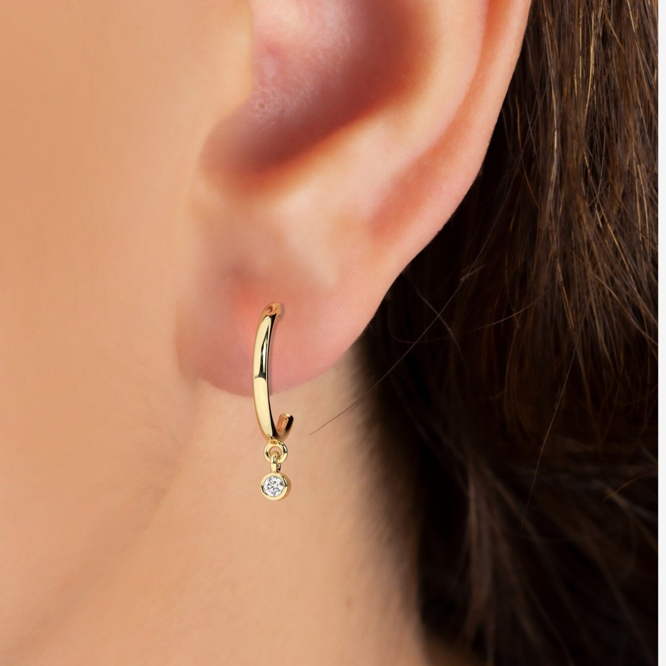 Diamond Hoop Earrings / 14k Dangling Diamond Hoop Earrings / Anniversary Gift / Birthday Gift / Graduation Gift / Bridal Gift / Wedding Gift