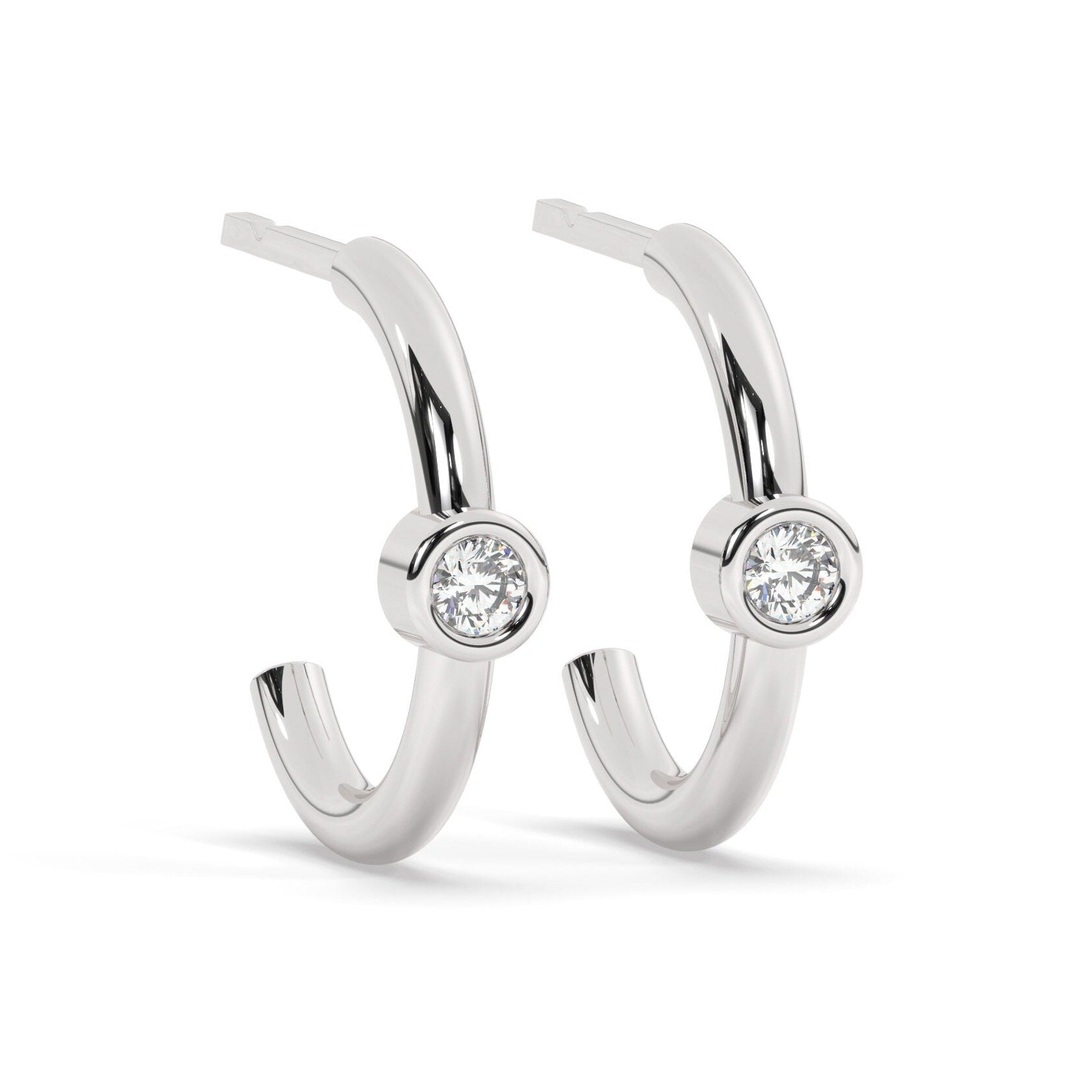 Bezel Diamond Hoop Earrings / 14k Diamond Hoop Earrings / Anniversary Gift / Birthday Gift / Graduation Gift / Bridal Gift / Wedding Gift