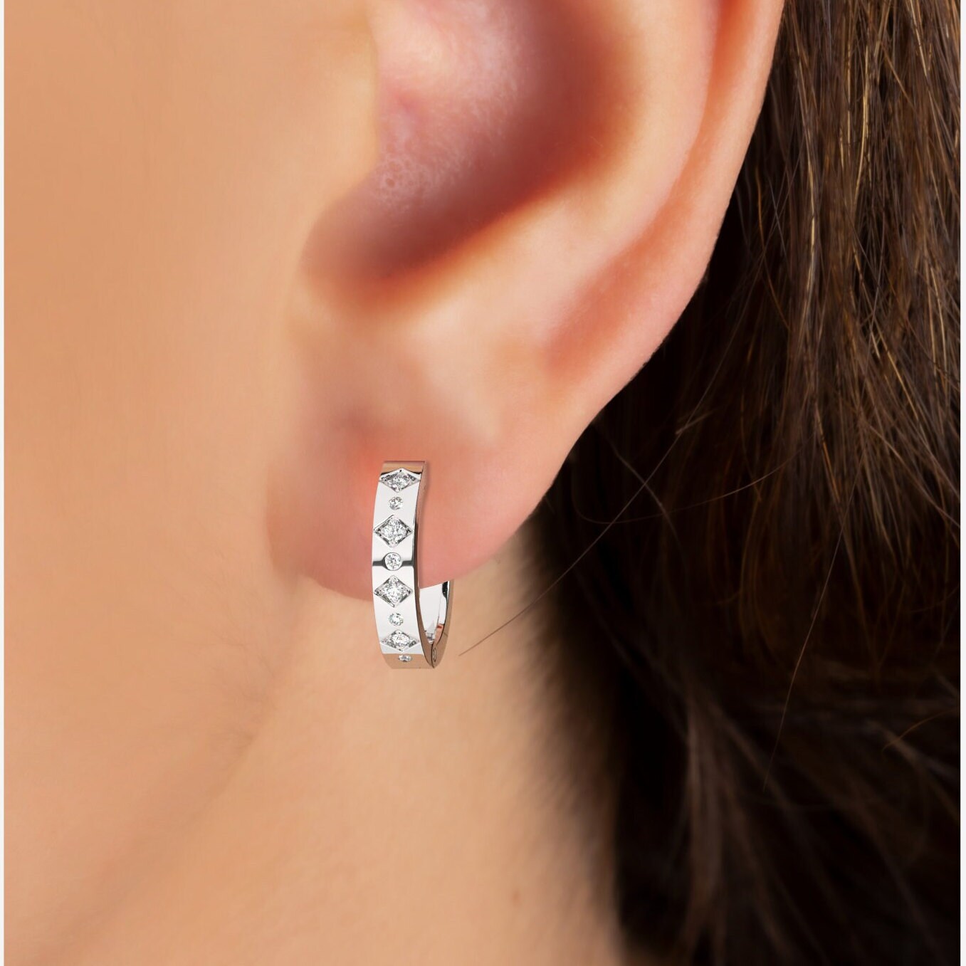 14k Gold Engraved Diamond Small Hoop Huggie Earrings/ Anniversary Birthday Bridal Wedding Gift for her/ Classic dainty earrings