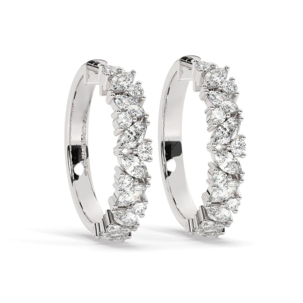 14k Gold Diamond Hoops / Alternating Marquise and Round Diamond Hoops / Anniversary Birthday Bridal Wedding Gift for her