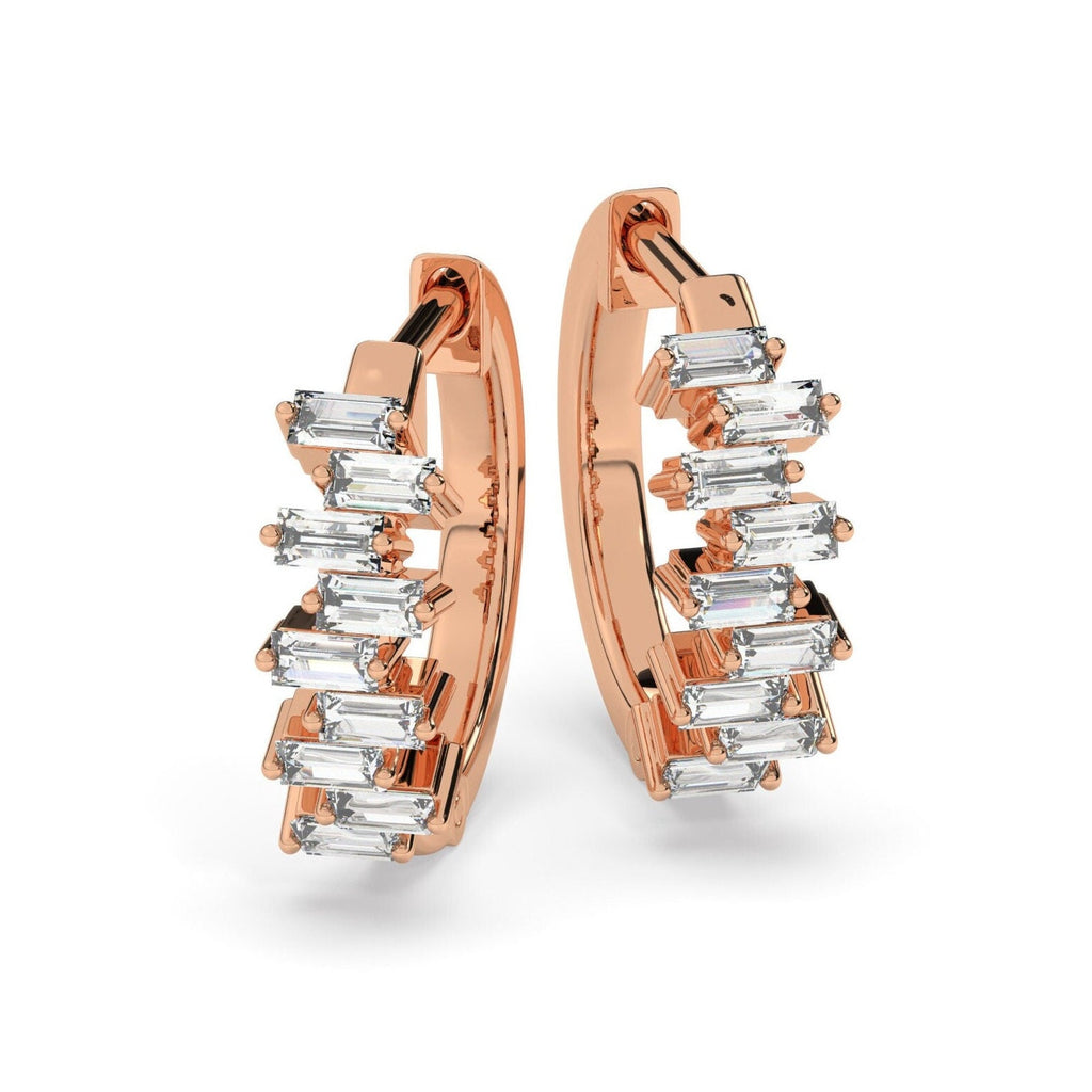 14k Gold Baguette Diamond Huggie Earrings / Diamond Hoop Earrings/ Anniversary Birthday Bridal Wedding Gift for her/ Classic earrings