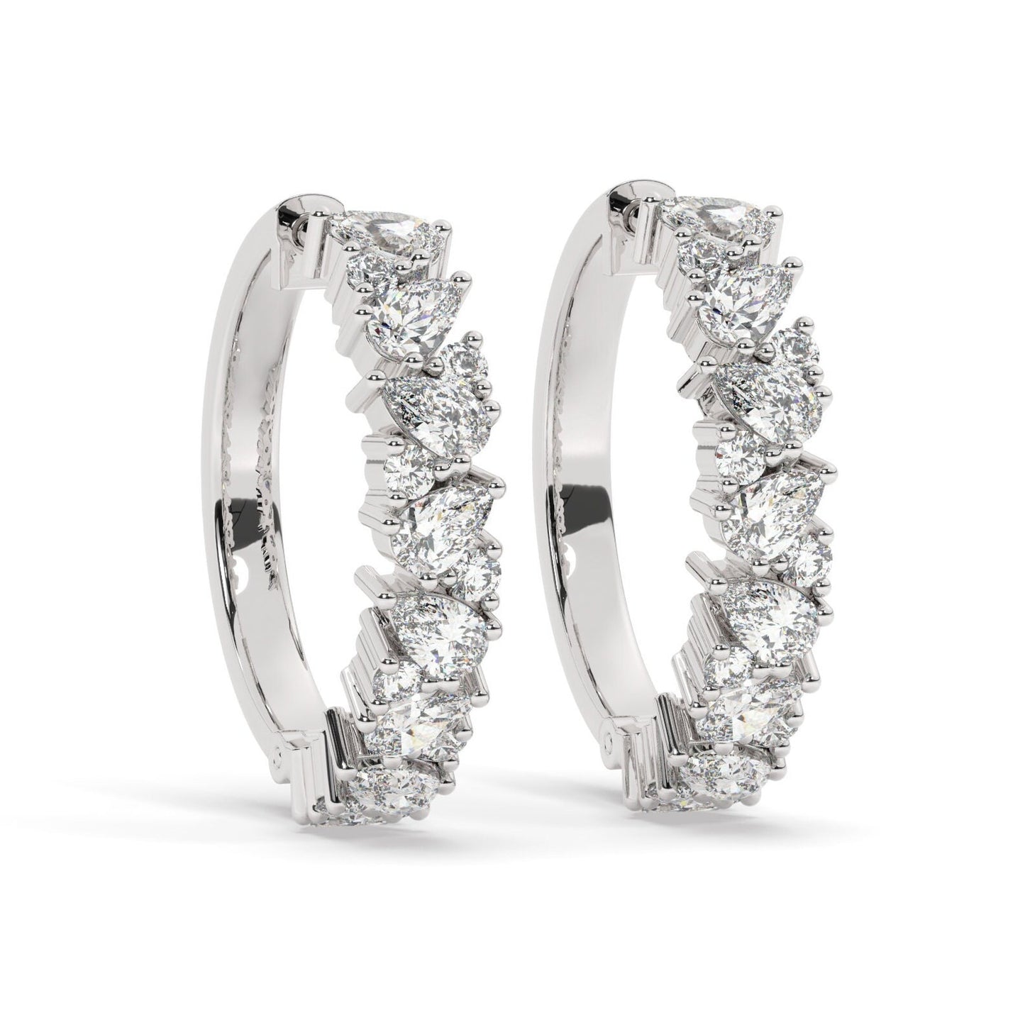 14k Gold Alternating Pear and Round Diamond Hoops / Anniversary Birthday Bridal Wedding Gift for her/ Fancy Diamond Hoop Earrings