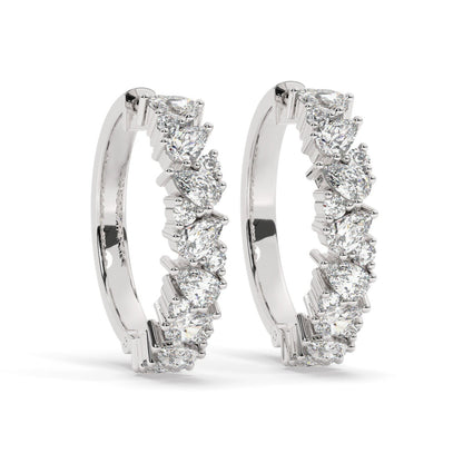 14k Gold Alternating Pear and Round Diamond Hoops / Anniversary Birthday Bridal Wedding Gift for her/ Fancy Diamond Hoop Earrings
