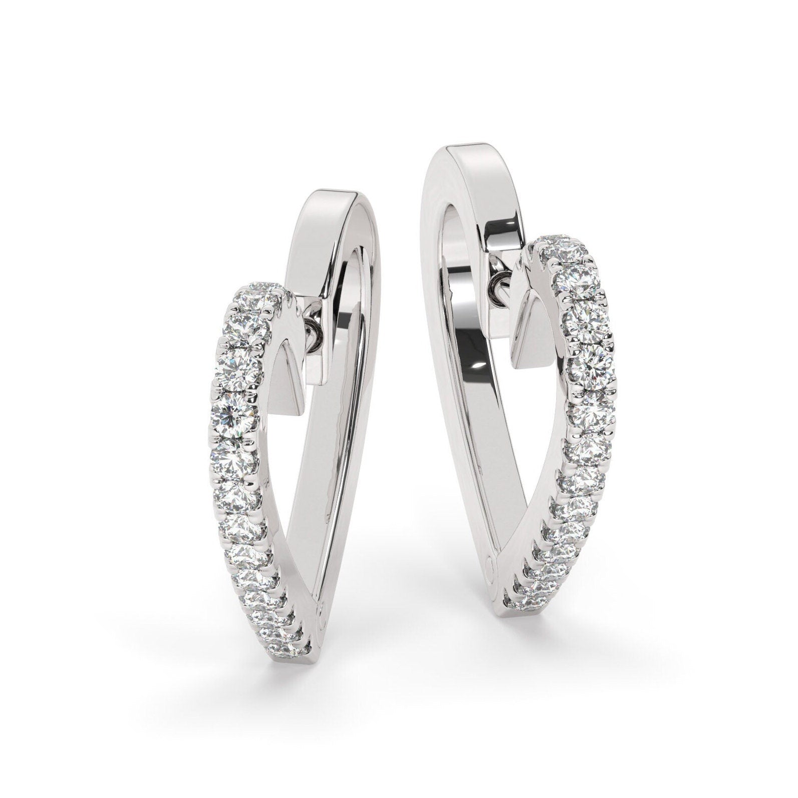 14k Gold heart shape Hoop Earrings / Diamond Huggie Earrings/ Anniversary Birthday Bridal Wedding Gift for her / Romantic Gift