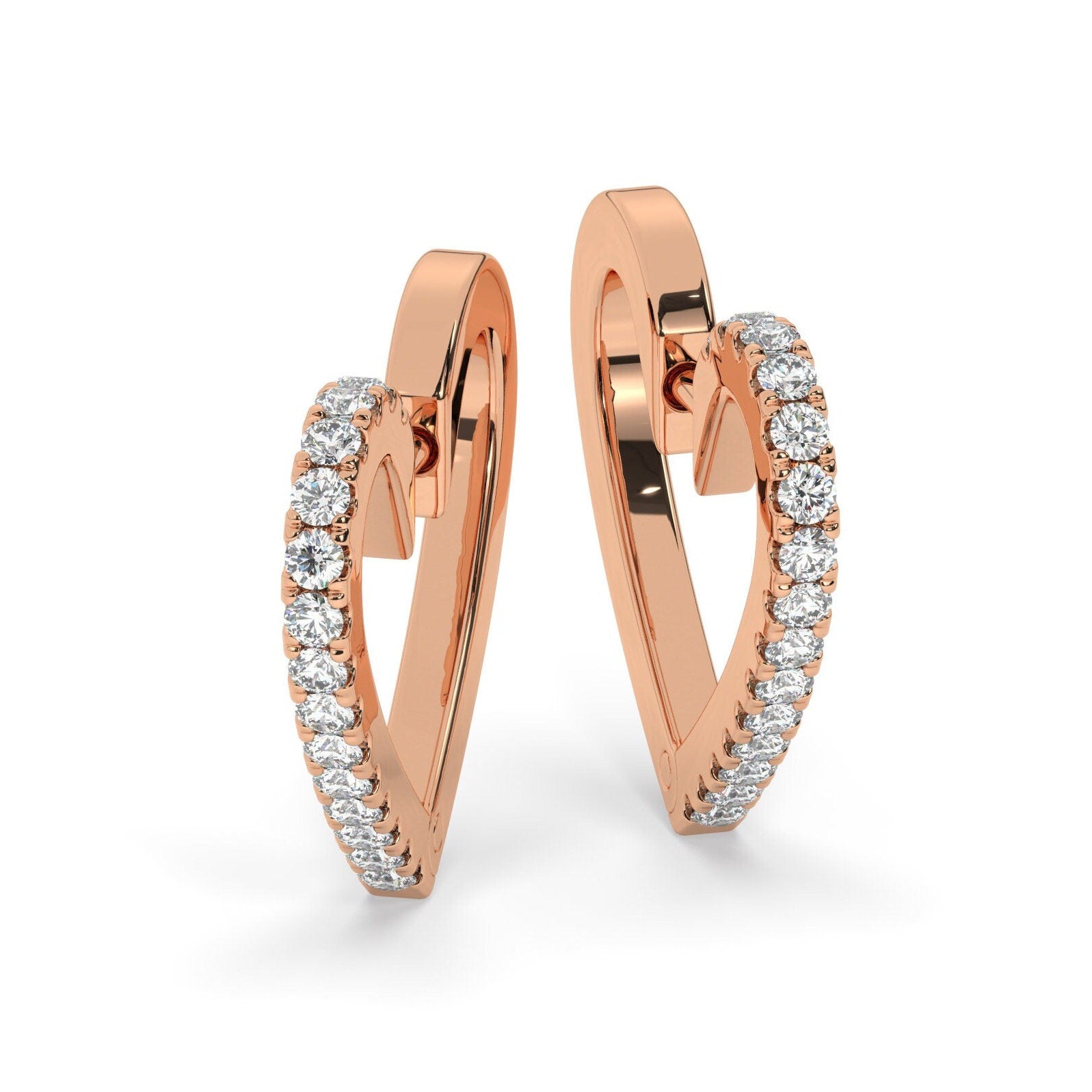 14k Gold heart shape Hoop Earrings / Diamond Huggie Earrings/ Anniversary Birthday Bridal Wedding Gift for her / Romantic Gift