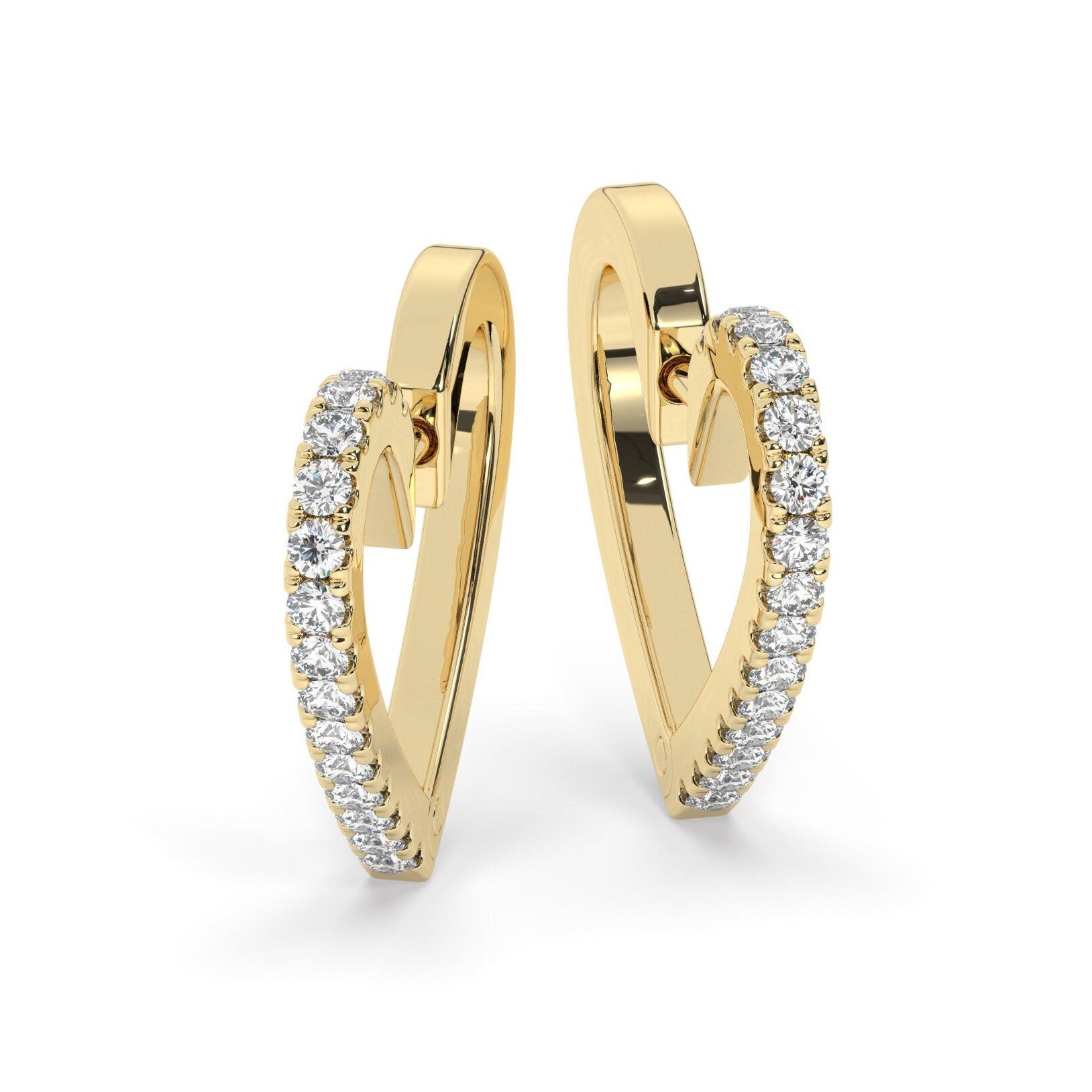14k Gold heart shape Hoop Earrings / Diamond Huggie Earrings/ Anniversary Birthday Bridal Wedding Gift for her / Romantic Gift