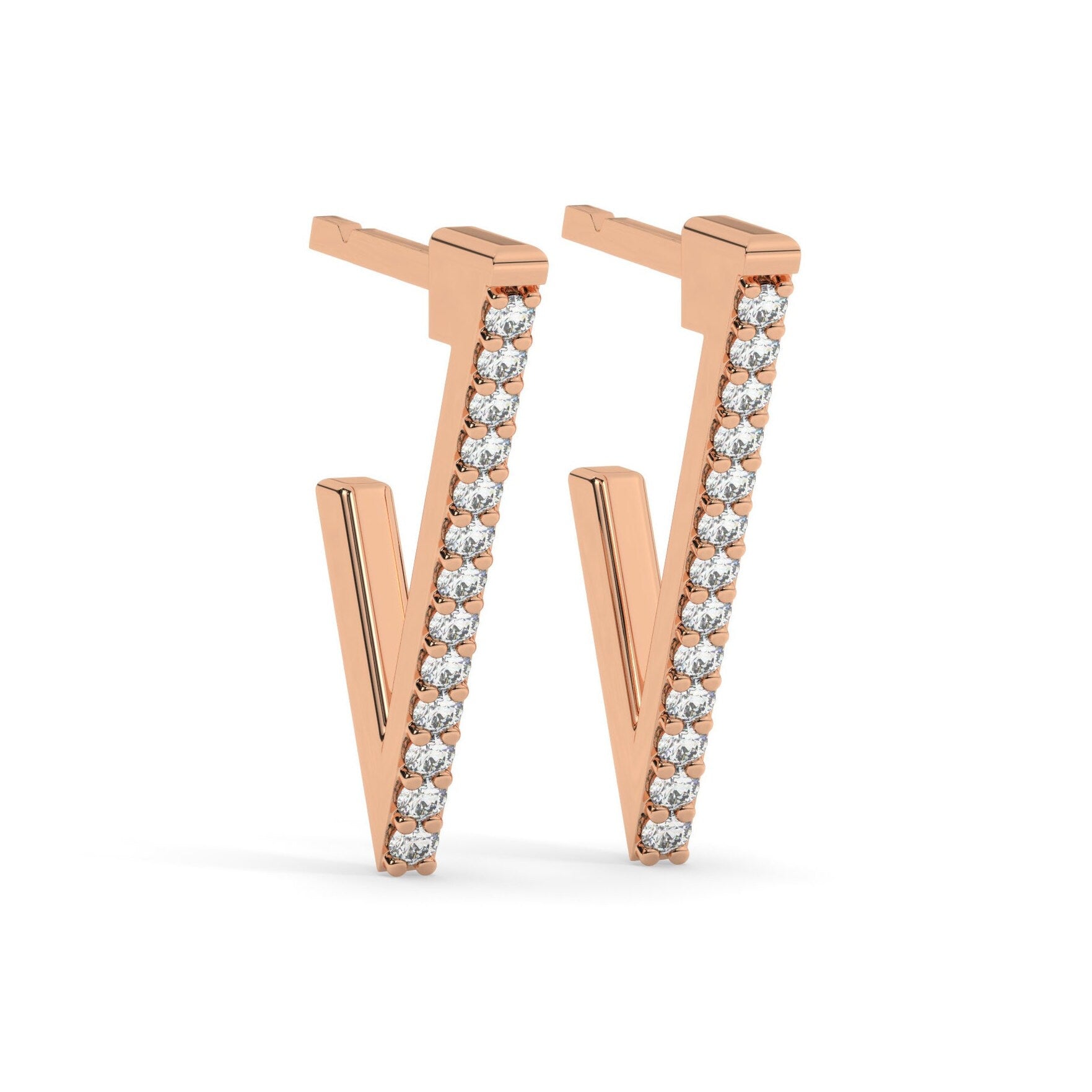 Diamond Triangle Hoop Earrings / 14k Gold Diamond Triangle Hoop Earrings / Diamond Earrings / Anniversary Gift / Diamond Gift Ideas