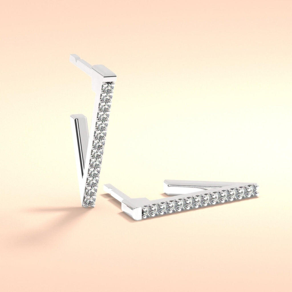 Diamond Triangle Hoop Earrings / 14k Gold Diamond Triangle Hoop Earrings / Diamond Earrings / Anniversary Gift / Diamond Gift Ideas