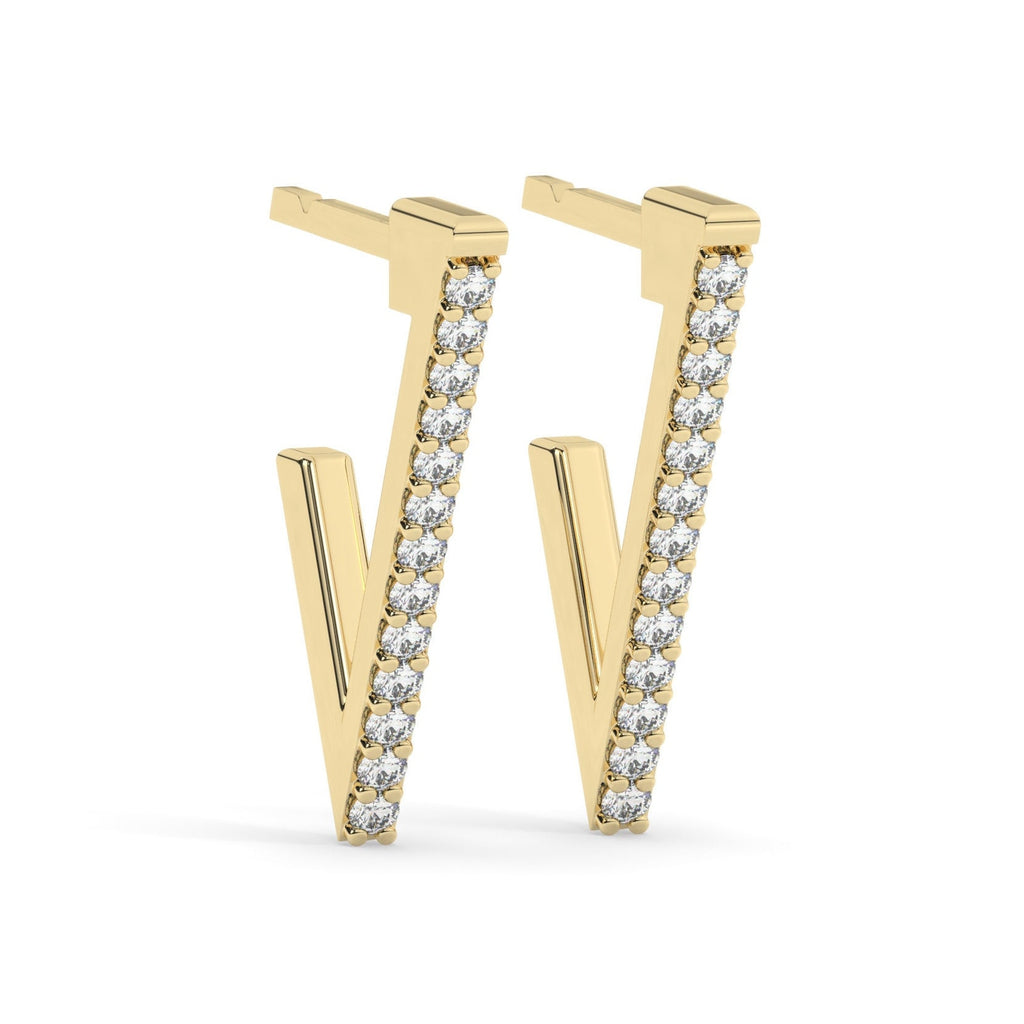 Diamond Triangle Hoop Earrings / 14k Gold Diamond Triangle Hoop Earrings / Diamond Earrings / Anniversary Gift / Diamond Gift Ideas