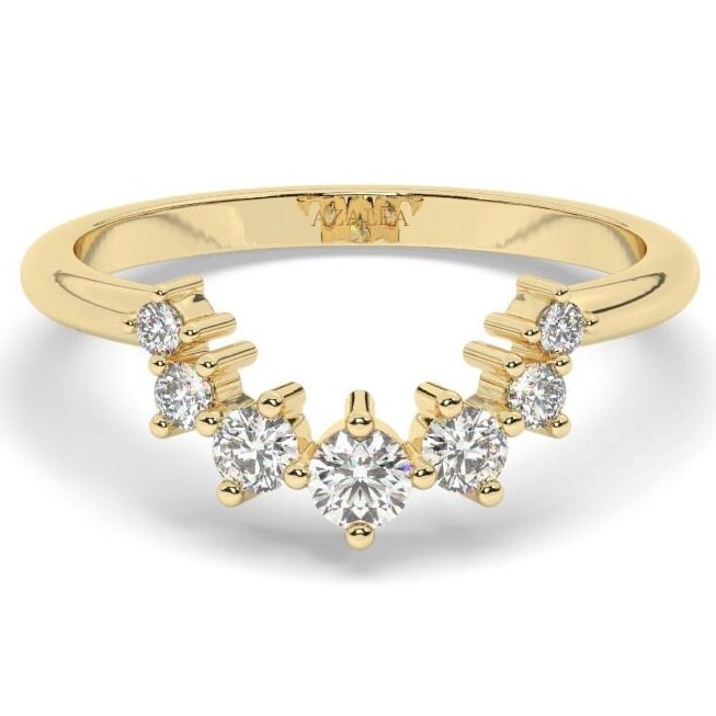 Curved Diamond Wedding Band / 14k Gold Round Diamond Stacking Ring / Engagement Rings / Gift for Her / Nesting Ring / Matching ring set