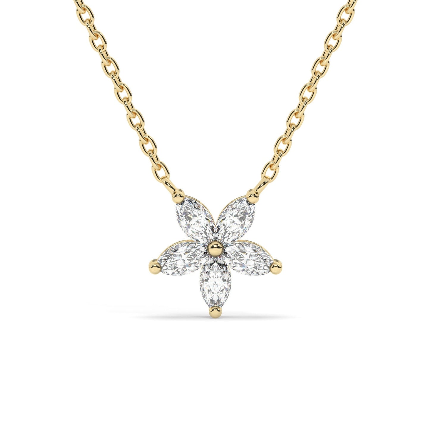 14k Gold Flower Diamond Necklace | Flower Petal Necklace | Marquise Diamond Necklace | Flower Pendant | Gift for Women | Bridesmaid Gift