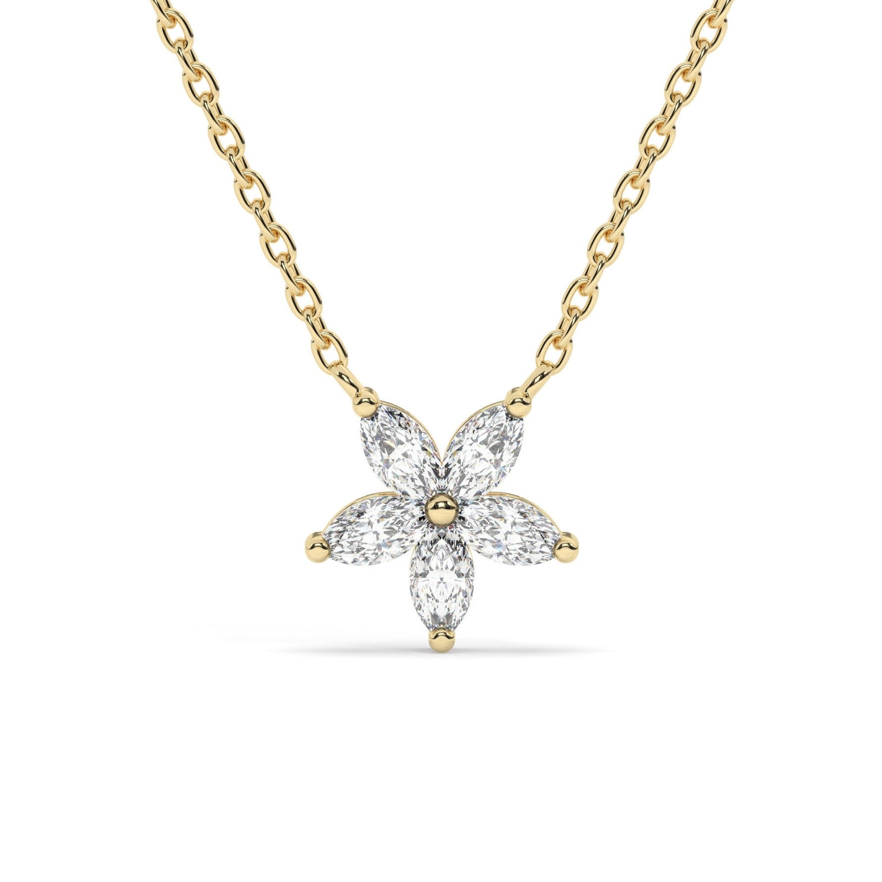 14k Gold Flower Diamond Necklace | Flower Petal Necklace | Marquise Diamond Necklace | Flower Pendant | Gift for Women | Bridesmaid Gift