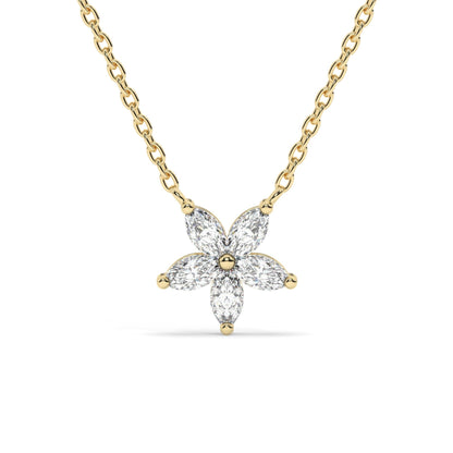 14k Gold Flower Diamond Necklace | Flower Petal Necklace | Marquise Diamond Necklace | Flower Pendant | Gift for Women | Bridesmaid Gift