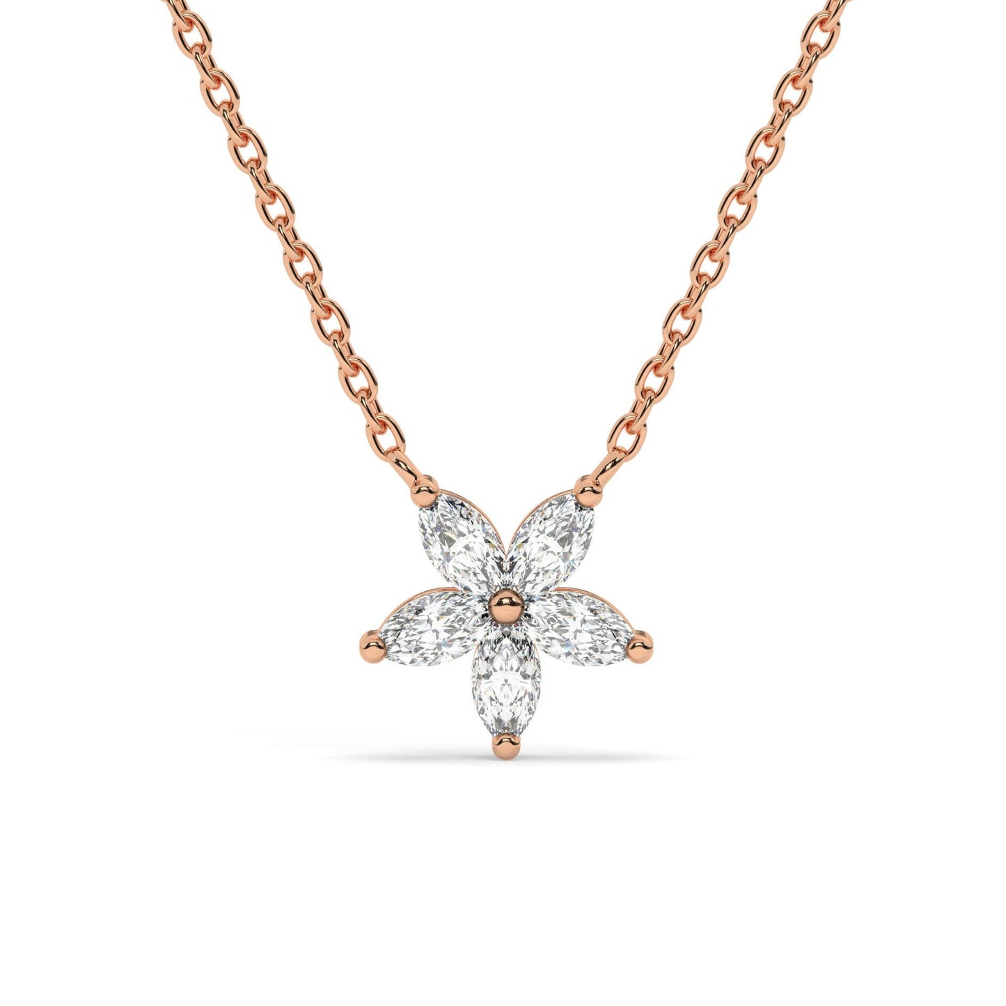 14k Gold Flower Diamond Necklace | Flower Petal Necklace | Marquise Diamond Necklace | Flower Pendant | Gift for Women | Bridesmaid Gift