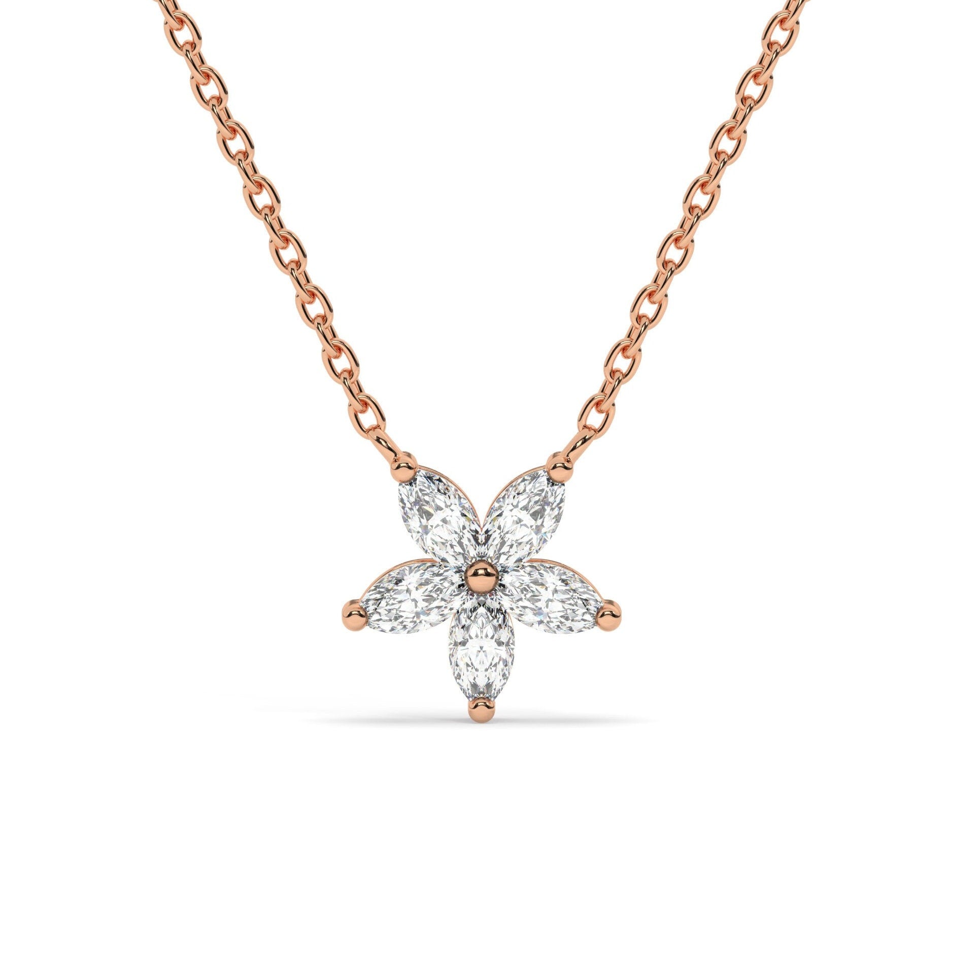 14k Gold Flower Diamond Necklace | Flower Petal Necklace | Marquise Diamond Necklace | Flower Pendant | Gift for Women | Bridesmaid Gift