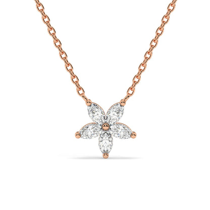 14k Gold Flower Diamond Necklace | Flower Petal Necklace | Marquise Diamond Necklace | Flower Pendant | Gift for Women | Bridesmaid Gift