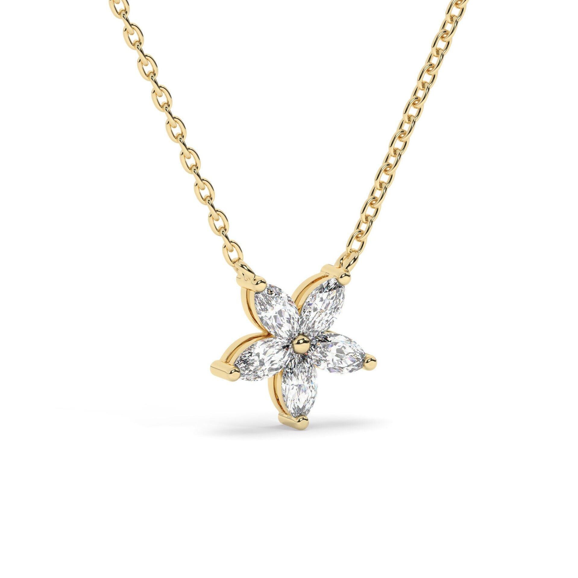 14k Gold Flower Diamond Necklace | Flower Petal Necklace | Marquise Diamond Necklace | Flower Pendant | Gift for Women | Bridesmaid Gift