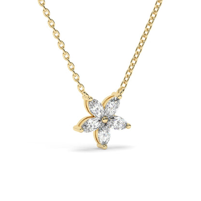 14k Gold Flower Diamond Necklace | Flower Petal Necklace | Marquise Diamond Necklace | Flower Pendant | Gift for Women | Bridesmaid Gift