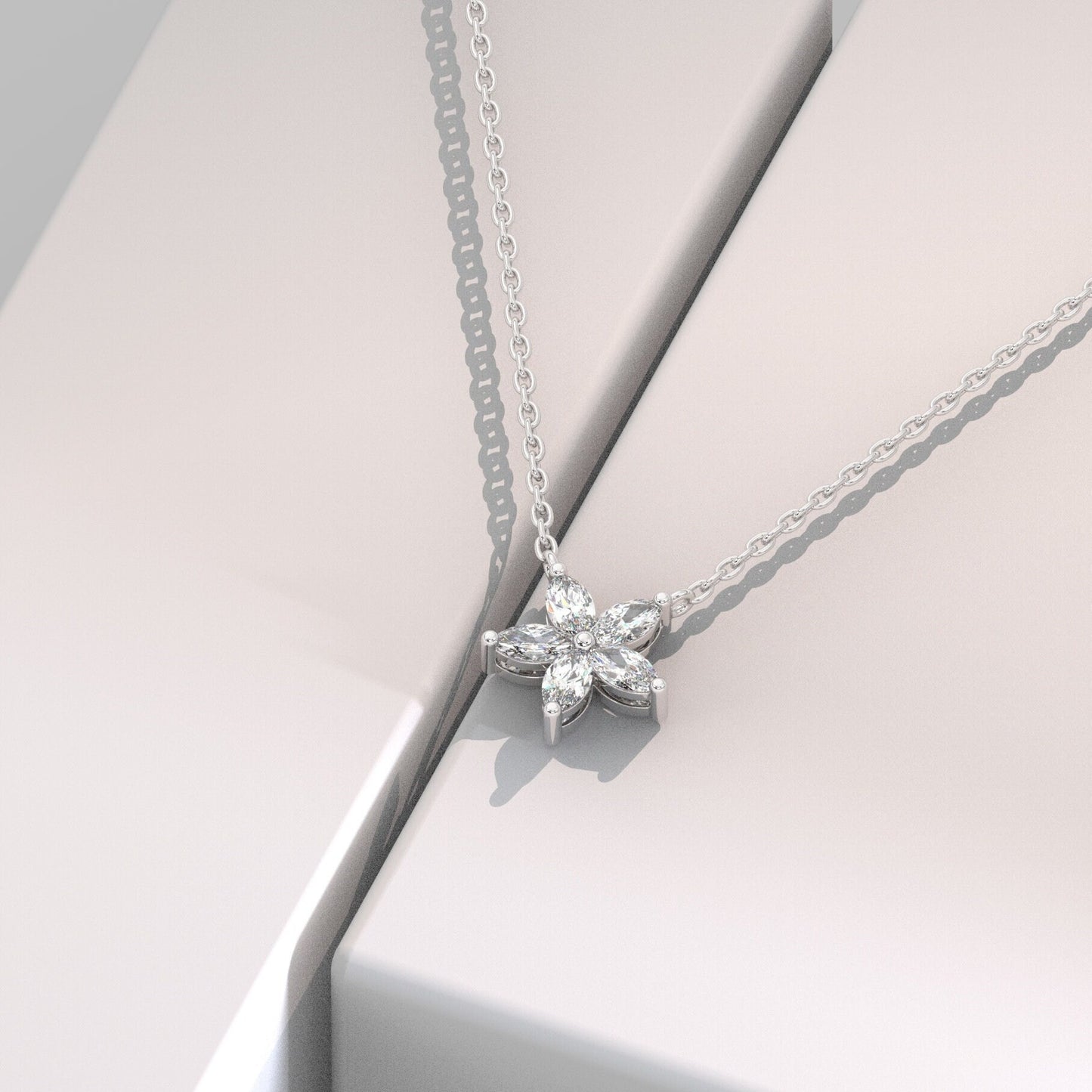 14k Gold Flower Diamond Necklace | Flower Petal Necklace | Marquise Diamond Necklace | Flower Pendant | Gift for Women | Bridesmaid Gift