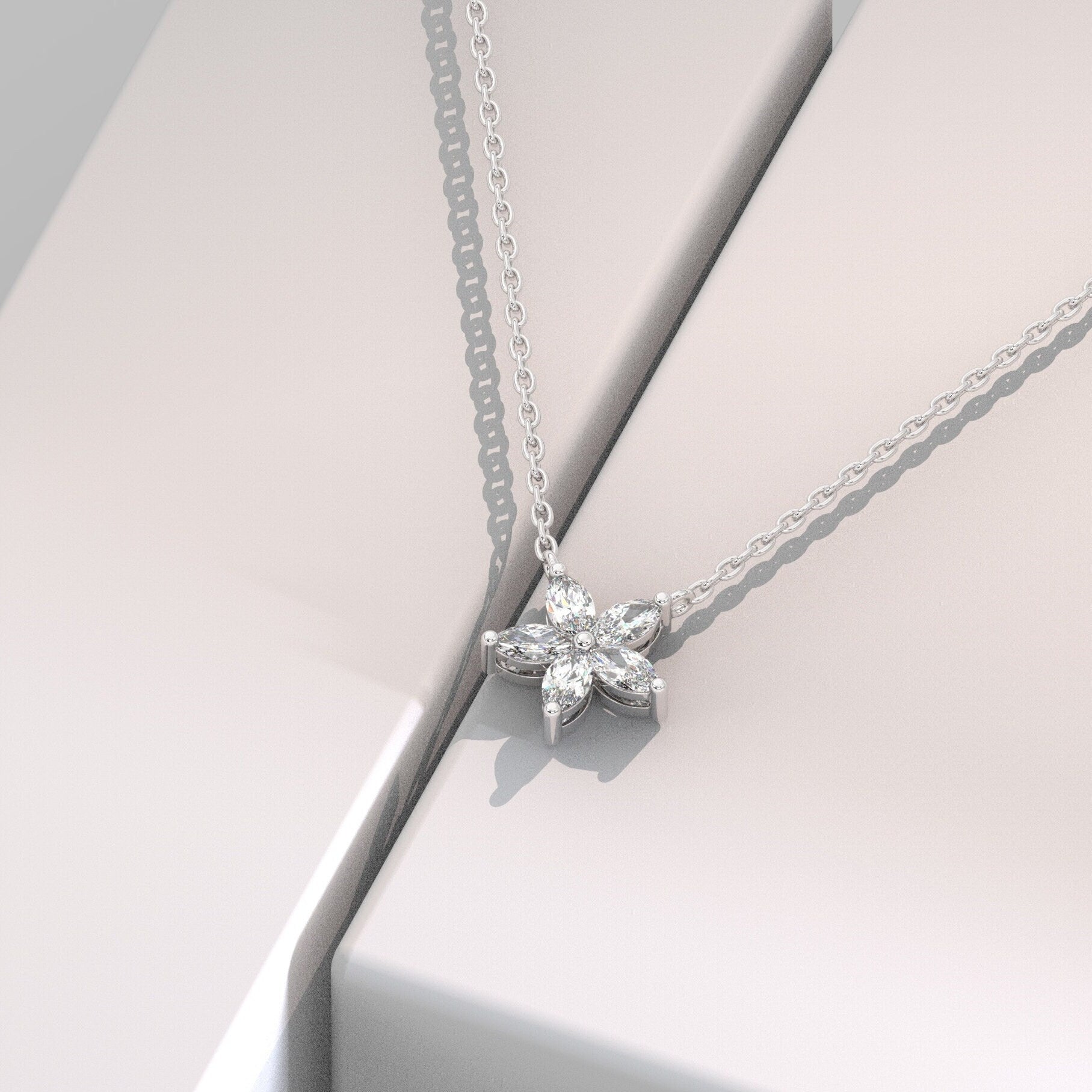 14k Gold Flower Diamond Necklace | Flower Petal Necklace | Marquise Diamond Necklace | Flower Pendant | Gift for Women | Bridesmaid Gift