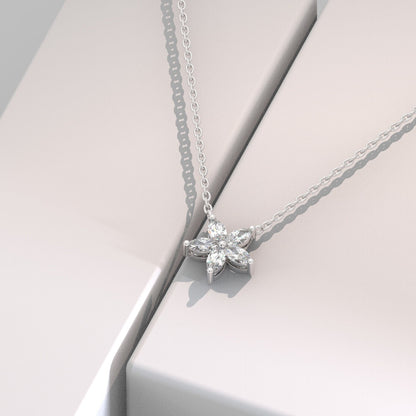 14k Gold Flower Diamond Necklace | Flower Petal Necklace | Marquise Diamond Necklace | Flower Pendant | Gift for Women | Bridesmaid Gift