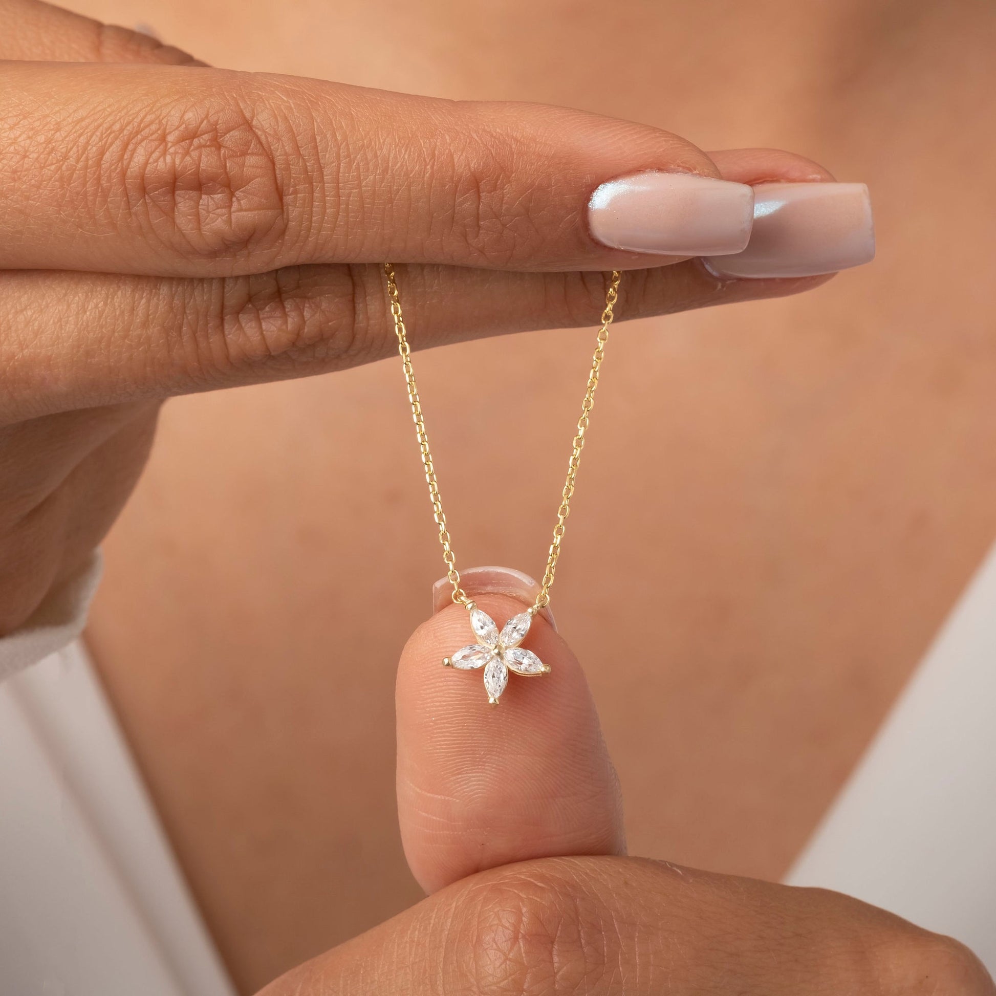 14k Gold Flower Diamond Necklace | Flower Petal Necklace | Marquise Diamond Necklace | Flower Pendant | Gift for Women | Bridesmaid Gift