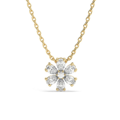 Diamond Flower Necklace | Flower Petal Necklace | Pear Round Diamond Necklace | Flower Pendant | Gift for Women | Bridesmaid Gift