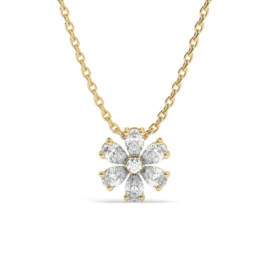Diamond Flower Necklace | Flower Petal Necklace | Pear Round Diamond Necklace | Flower Pendant | Gift for Women | Bridesmaid Gift