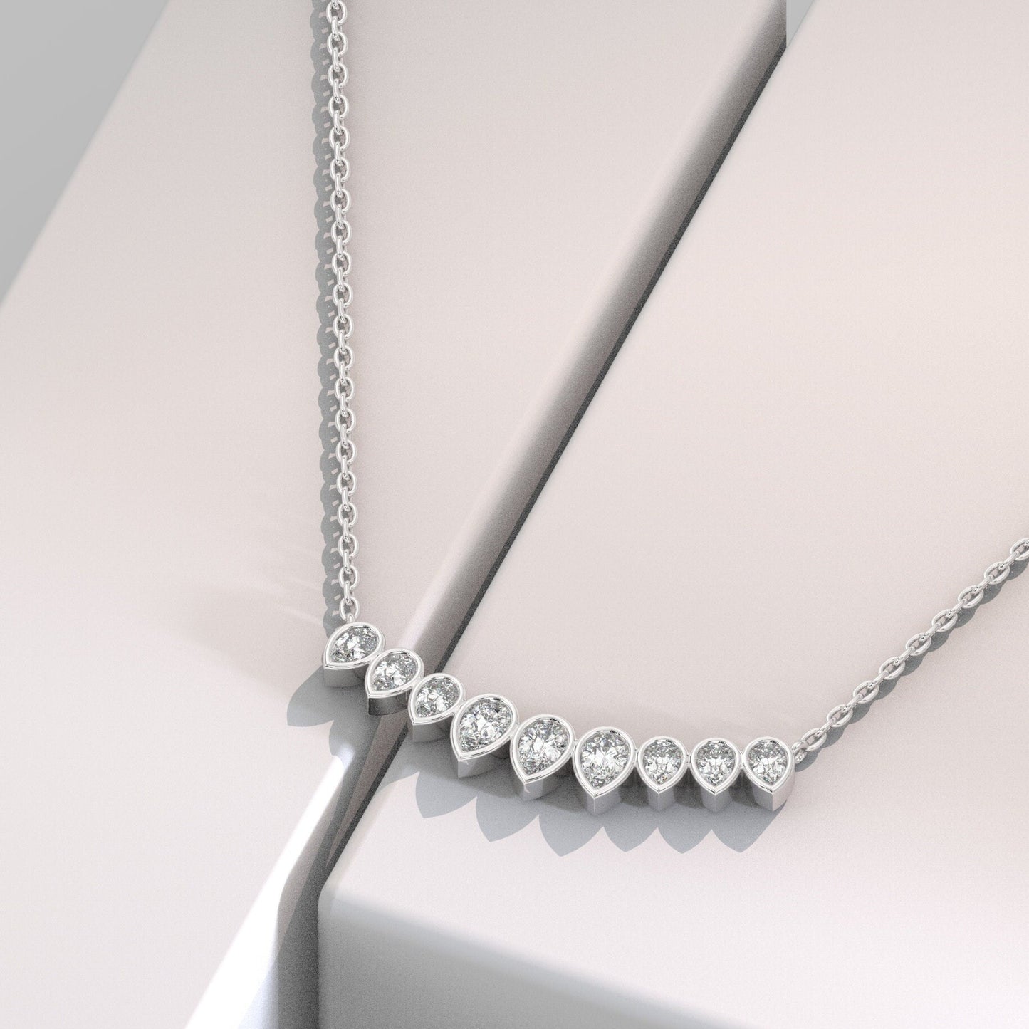 Curved Diamond Necklace / 14k Curved Pear Shape Diamond Necklace / Minimalist Drop Diamond Necklace / Pear Diamond Necklace