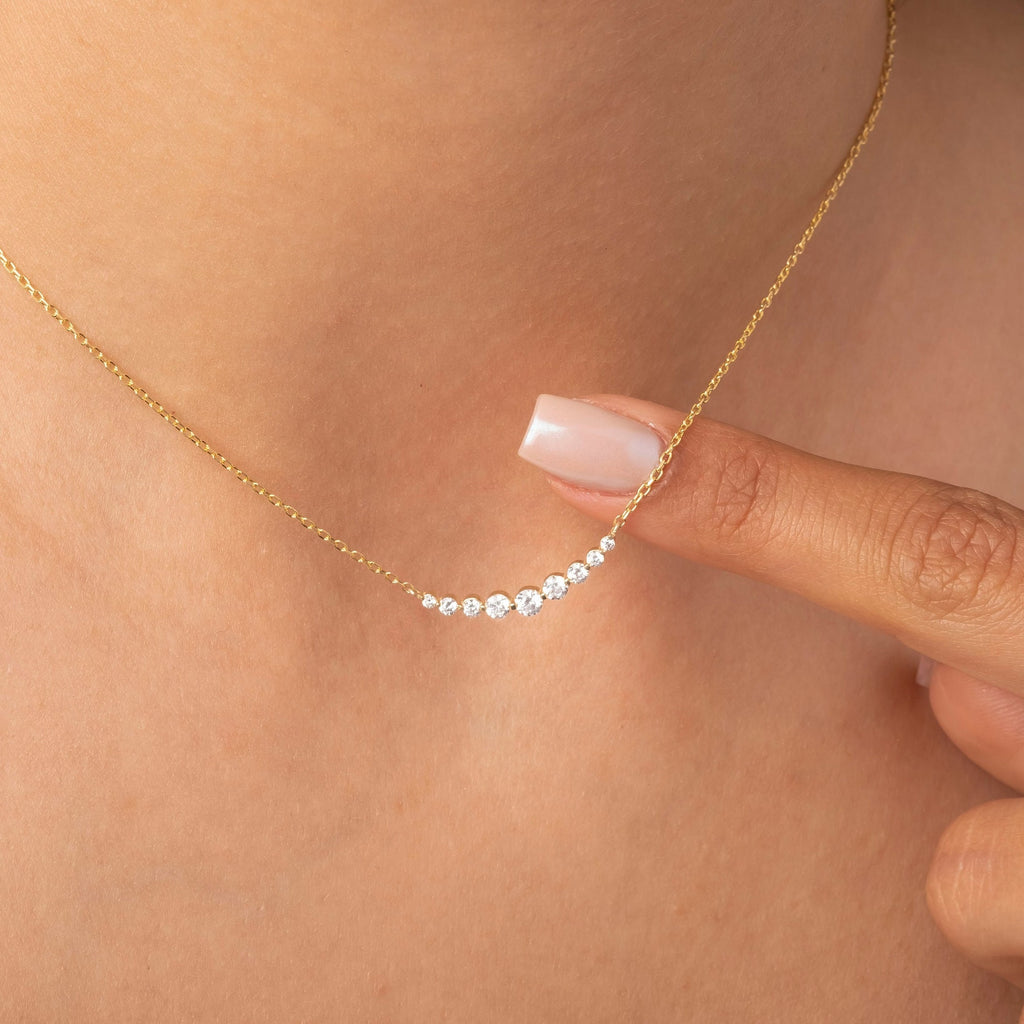 Floating Diamond Necklace, 14k Curved Bar Necklace, Minimalist Diamond Necklace / Gift for her / Dainty Diamond Necklace